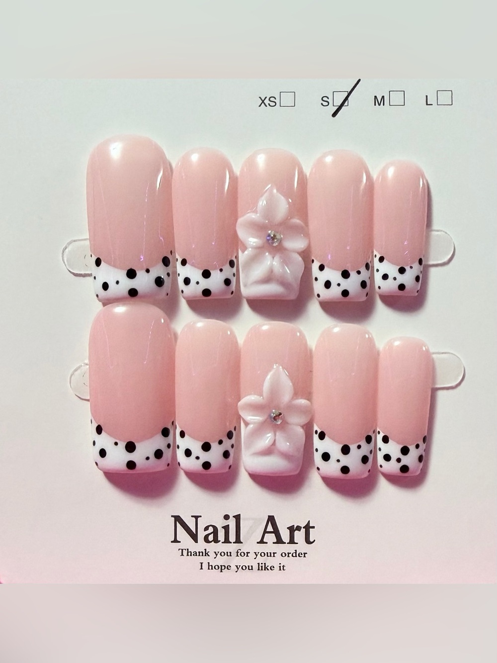 Pink Polka Dot Floral Press-On Nail Set - Women Accessories